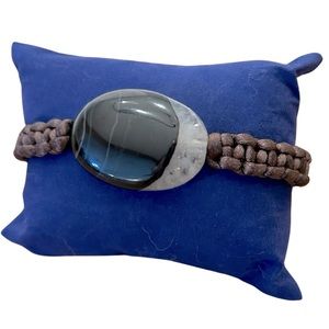 Natural black banded agate bracelet, adjustable; unisex